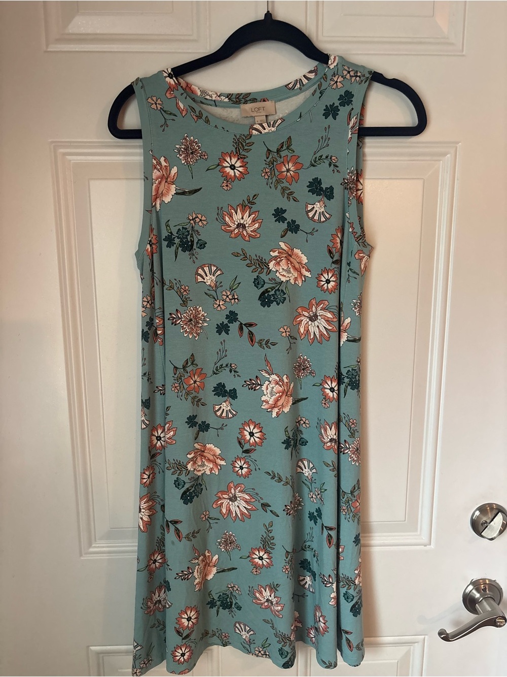 LOFT Teal Floral Sleeveless Swing Dress